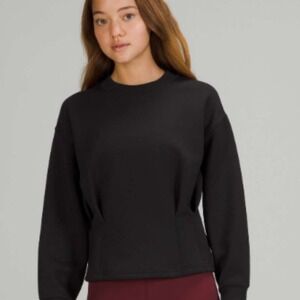 Lululemon Lab Pleated Waist Crewneck Sweatshirt Black Pullover Top